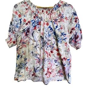 Zavanna Womens 38 Blouse Multicolor Floral Osora Viscose Smocked Shoulder Top